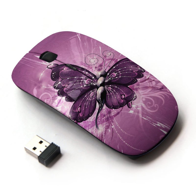KOOLmouse [ Optical 2.4G Wireless Mouse [ Butterfly Painting Purple Floral Pattern ] - Image 1
